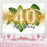 Feuilles vertes et toile de fond du 40e anniversaire de paillettes d'or